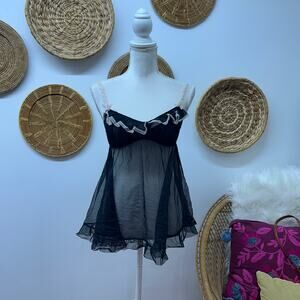 Y2K 2000s Victoria's Secret Baby Doll Lingerie Small Black Sheer Sexy Ruffle